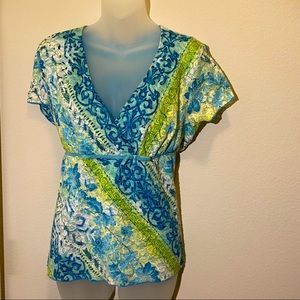 Dressbarn Blue Teal Green Lace Tunic